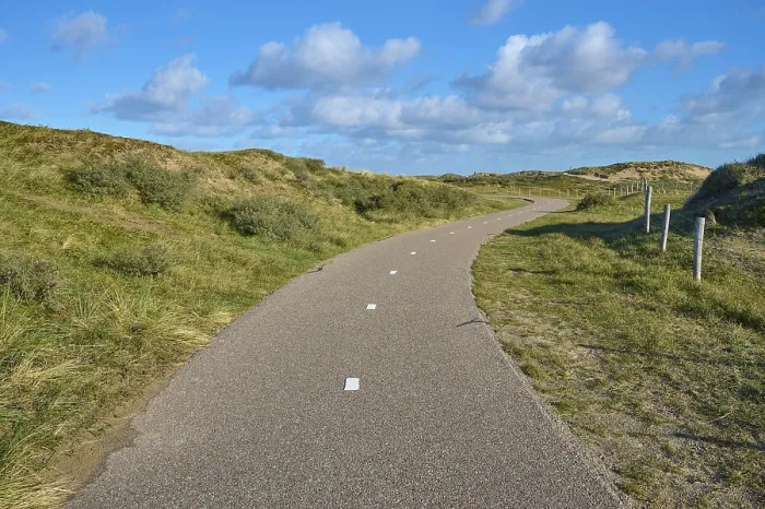 Gerahmter Druck : Radweg, Sanddüne, Wolken. Gerahmter Druck : Radweg, Sanddüne, Wolken.