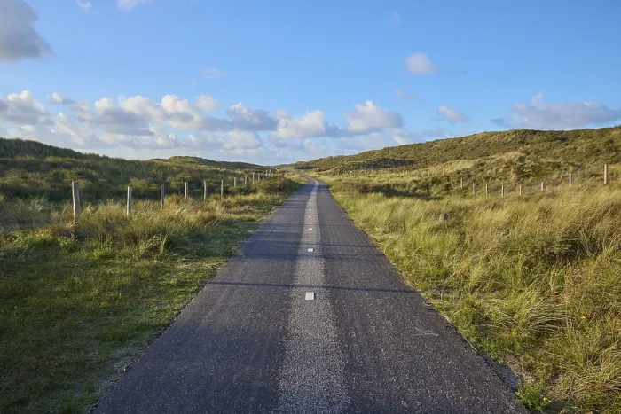 Gerahmter Druck : Fahrradweg, Sanddüne, Wolken. Gerahmter Druck : Fahrradweg, Sanddüne, Wolken.