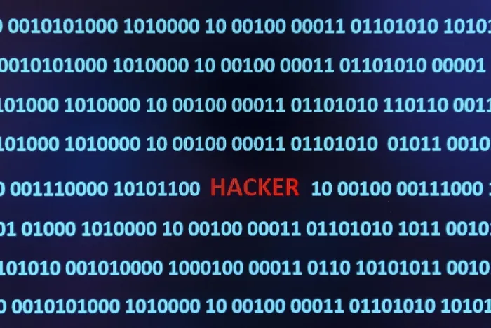 Gerahmter Druck : Binärcode mit dem Wort Hacker, Österreich. Gerahmter Druck : Binärcode mit dem Wort Hacker, Österreich.