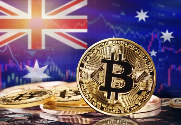 Gerahmter Druck : Bitcoin mit australischem Flaggenhintergrund. Anleger in Kryptowährungen und Blockchain-Technologie in Australien, Konzept Gerahmter Druck : Bitcoin mit australischem Flaggenhintergrund. Anleger in Kryptowährungen und Blockchain-Technologie in Australien, Konzept
