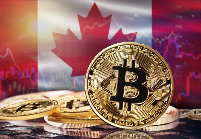 Gerahmter Druck : Bitcoin mit kanadischem Flagge im Hintergrund. Gerahmter Druck : Bitcoin mit kanadischem Flagge im Hintergrund.