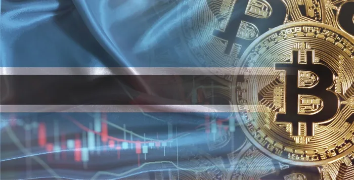Gerahmter Druck : Bitcoin-Kryptowährung mit Flagge von Botswana. Gerahmter Druck : Bitcoin-Kryptowährung mit Flagge von Botswana.
