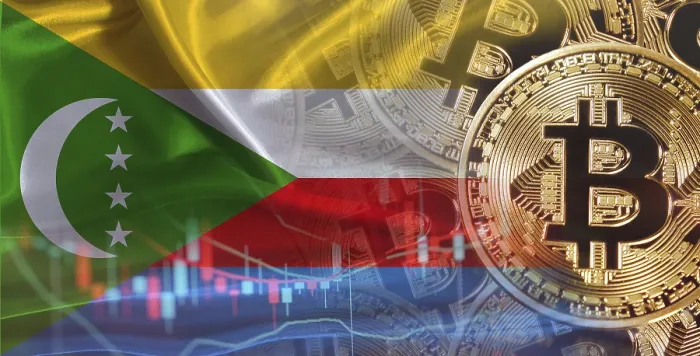Gerahmter Druck : Bitcoin-Kryptowährung mit Flagge der Komoren. Gerahmter Druck : Bitcoin-Kryptowährung mit Flagge der Komoren.