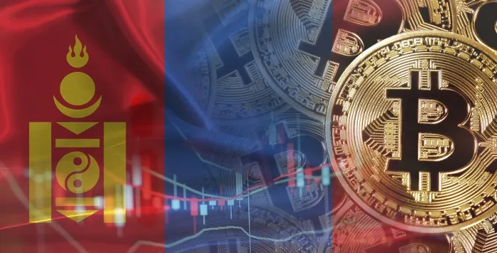Gerahmter Druck : Bitcoin-Kryptowährung mit der Flagge von Mongolei. Gerahmter Druck : Bitcoin-Kryptowährung mit der Flagge von Mongolei.