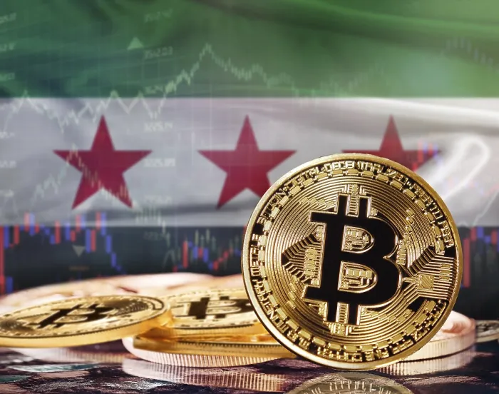 Gerahmter Druck : Bitcoin mit syrischem Flaggenhintergrund. Anleger in Kryptowährungen und Blockchain-Technologie in Syrien, Konzept Gerahmter Druck : Bitcoin mit syrischem Flaggenhintergrund. Anleger in Kryptowährungen und Blockchain-Technologie in Syrien, Konzept