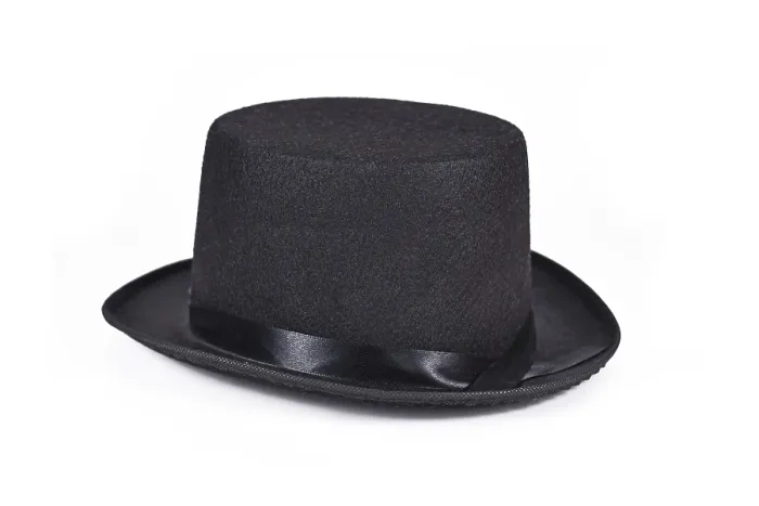 Gerahmter Druck : Schwarzer Felt Top Hat auf weißem Hintergrund Gerahmter Druck : Schwarzer Felt Top Hat auf weißem Hintergrund