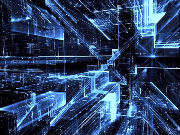 Gerahmter Druck : Blaue Technologie-Hintergrund - abstrakte computer-generierte 3D-Illustration. Gerahmter Druck : Blaue Technologie-Hintergrund - abstrakte computer-generierte 3D-Illustration.