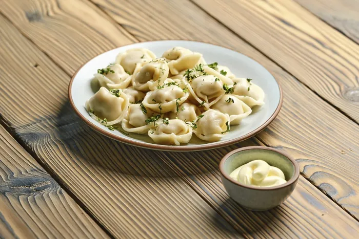 Gerahmter Druck : Gekochte Maultaschen mit Rindfleisch auf einem Teller. Gerahmter Druck : Gekochte Maultaschen mit Rindfleisch auf einem Teller.