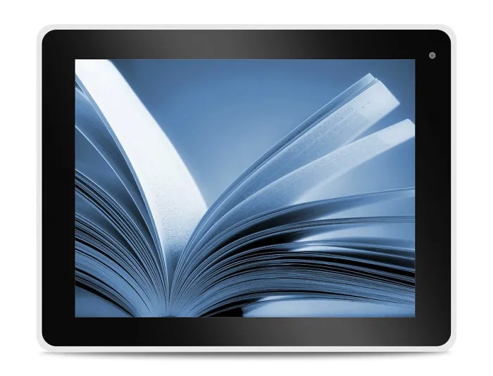 Gerahmter Druck : Buch auf Computer-Tablet-Bildschirm. Online lesen. Gerahmter Druck : Buch auf Computer-Tablet-Bildschirm. Online lesen.