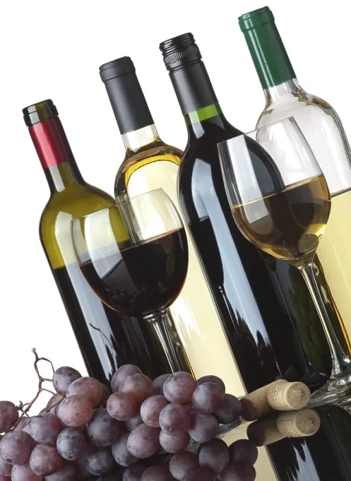 Gerahmter Druck : Einige Flaschen Weiß- und Rotwein. Gerahmter Druck : Einige Flaschen Weiß- und Rotwein.