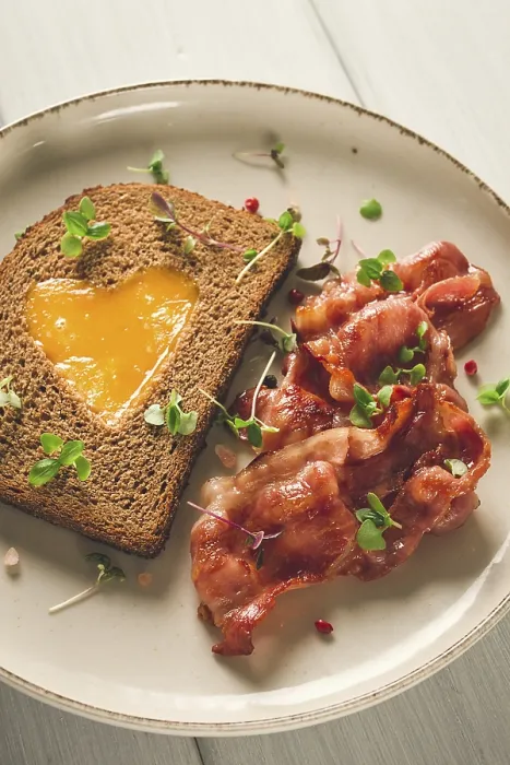 Gerahmter Druck : Frühstück, gebratener Ei mit Speck. Gerahmter Druck : Frühstück, gebratener Ei mit Speck.