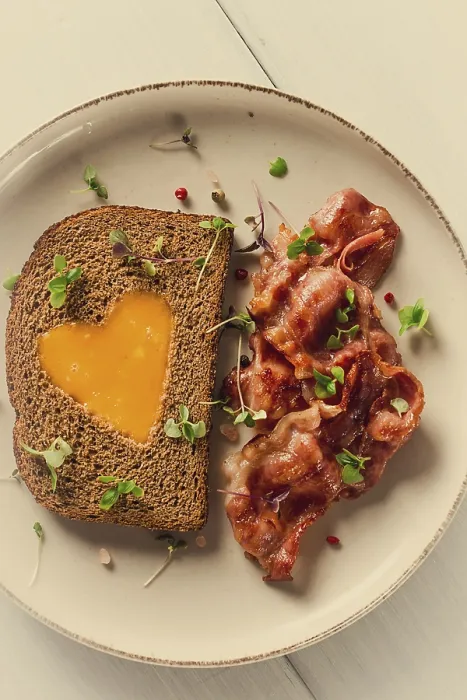 Gerahmter Druck : Frühstück, gebratener Ei mit Speck. Gerahmter Druck : Frühstück, gebratener Ei mit Speck.