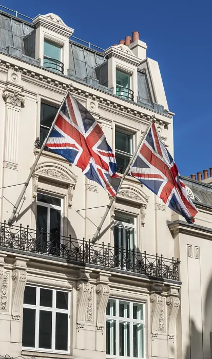 Gerahmter Druck : Britische Flaggen an einem Hausfassade. Gerahmter Druck : Britische Flaggen an einem Hausfassade.