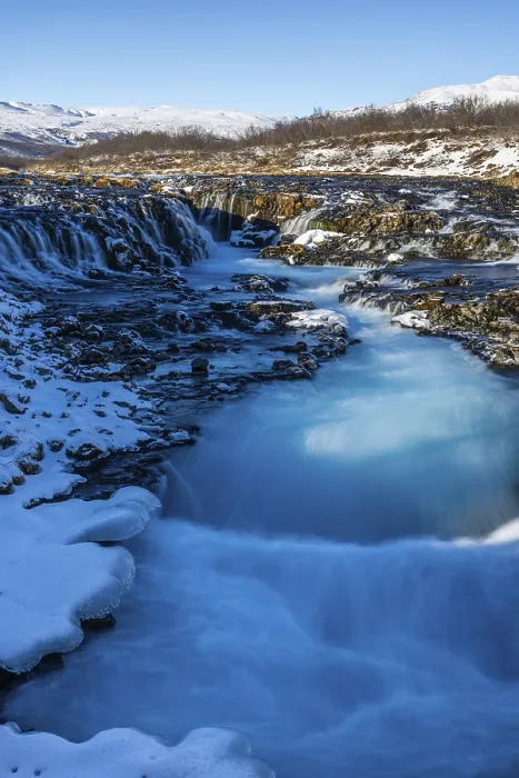 Gerahmter Druck : Bruarfoss, Wasserfall, Schnee. Gerahmter Druck : Bruarfoss, Wasserfall, Schnee.