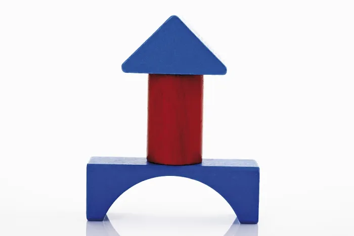 Gerahmter Druck : Bauziegel, rot, blau. Gerahmter Druck : Bauziegel, rot, blau.
