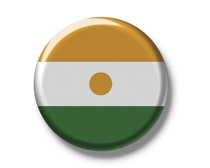 Gerahmter Druck : Knopf-Abzeichen, Flagge des Niger.