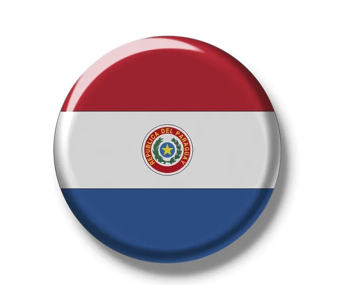 Gerahmter Druck : Knopf-abzeichen, Flagge von Paraguay. Gerahmter Druck : Knopf-abzeichen, Flagge von Paraguay.
