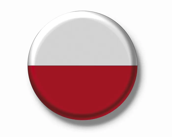 Gerahmter Druck : Buttonabzeichen, Flagge Polens. Gerahmter Druck : Buttonabzeichen, Flagge Polens.
