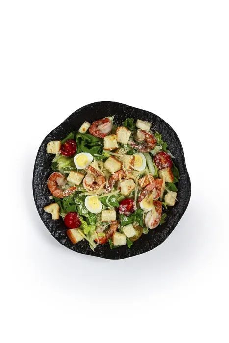 Gerahmter Druck : Caesar-Salat mit Tigerprawns. Gerahmter Druck : Caesar-Salat mit Tigerprawns.