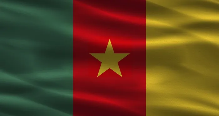 Gerahmter Druck : Flagge von Kamerun mit Stofftextur Gerahmter Druck : Flagge von Kamerun mit Stofftextur