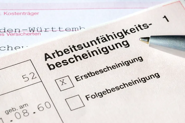 Gerahmter Druck : Arbeitsunfähigkeitszeugnis Gerahmter Druck : Arbeitsunfähigkeitszeugnis