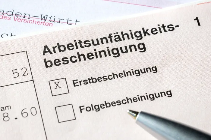 Gerahmter Druck : Arbeitsunfähigkeitszeugnis Gerahmter Druck : Arbeitsunfähigkeitszeugnis