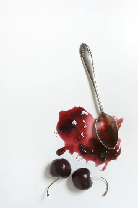 Gerahmter Druck : Kirschenmarmelade mit Löffel, Kirschen Gerahmter Druck : Kirschenmarmelade mit Löffel, Kirschen