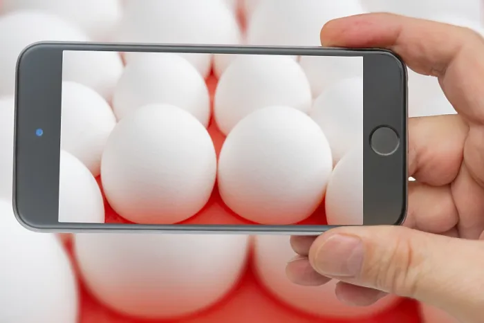 Gerahmter Druck : Hühnereier auf Smartphone-Bildschirm.