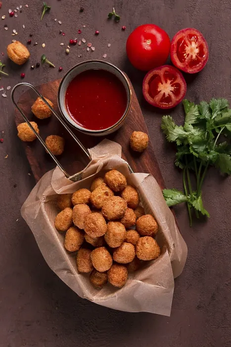 Gerahmter Druck : Hähnchen-Popcorn, tiefgefroren, Nuggets Gerahmter Druck : Hähnchen-Popcorn, tiefgefroren, Nuggets