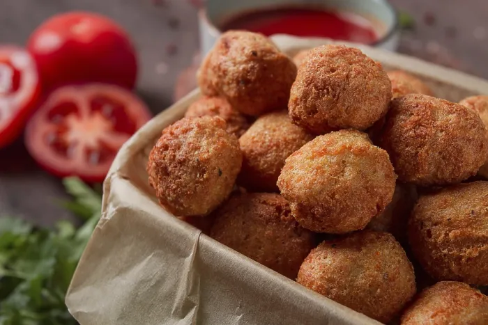 Gerahmter Druck : Hähnchen-Popcorn, tiefgefroren, Nuggets. Gerahmter Druck : Hähnchen-Popcorn, tiefgefroren, Nuggets.