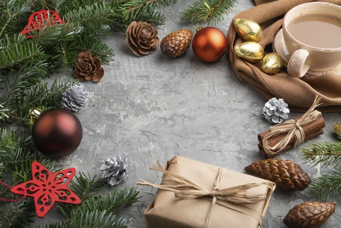 Gerahmter Druck : Weihnachts- oder Neujahrsrahmenkomposition.