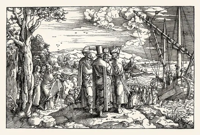 Gerahmter Druck : Jesu Predigt auf dem Schiff Gerahmter Druck : Jesu Predigt auf dem Schiff