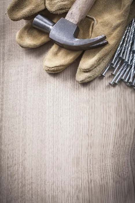 Gerahmter Druck : Klaue-Hammer-Leder-Schutzhandschuhe Gerahmter Druck : Klaue-Hammer-Leder-Schutzhandschuhe