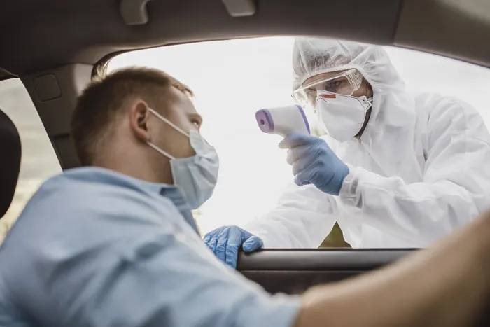 Gerahmter Druck : Nahfahrer-Coronavirus-Test Gerahmter Druck : Nahfahrer-Coronavirus-Test