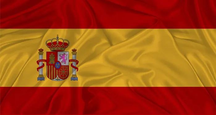 Gerahmter Druck : Spanischer Flaggenfahne mit realistischem Gewebetextur