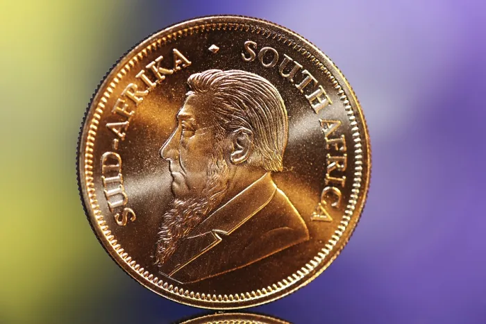 Gerahmter Druck : Nahaufnahme eines Krugerrands. Gerahmter Druck : Nahaufnahme eines Krugerrands.