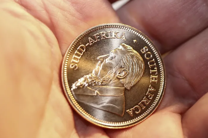 Gerahmter Druck : Näheres Bild eines Krugerrands. Gerahmter Druck : Näheres Bild eines Krugerrands.