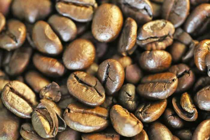Gerahmter Druck : Nahansicht Kaffeebohnen. Gerahmter Druck : Nahansicht Kaffeebohnen.
