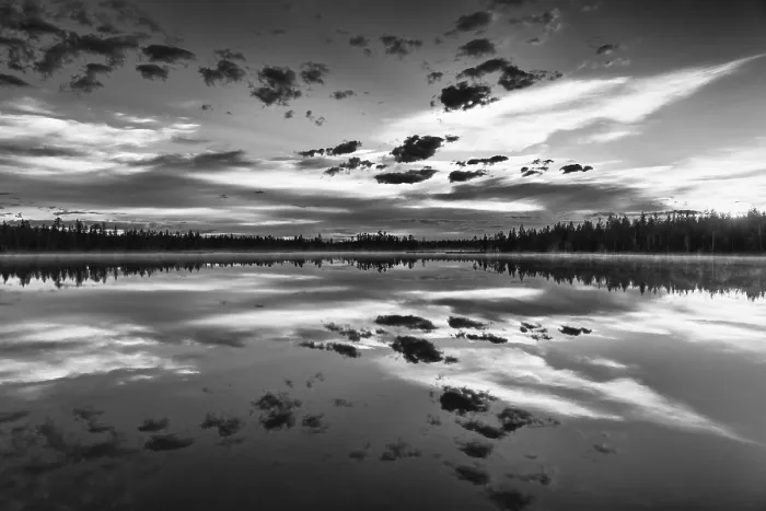 Gerahmter Druck : Wolkenreflex in einem Waldsee. Gerahmter Druck : Wolkenreflex in einem Waldsee.