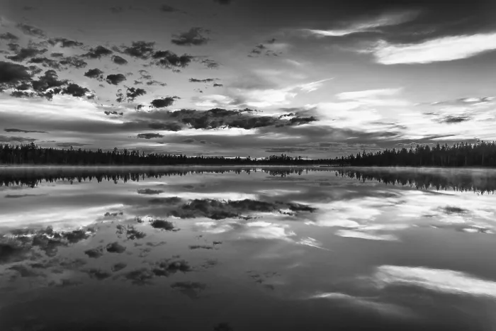 Gerahmter Druck : Wolkenreflex in einem Waldsee. Gerahmter Druck : Wolkenreflex in einem Waldsee.