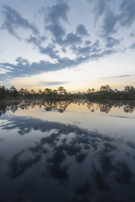 Gerahmter Druck : Wolkenreflex in einem Moorsee.