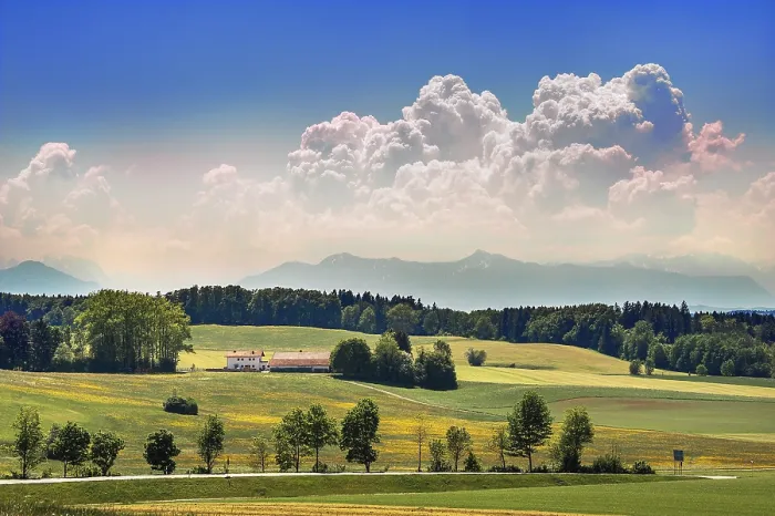 Gerahmter Druck : Klusterwolken (Cumulus) über der Alpenkette. Gerahmter Druck : Klusterwolken (Cumulus) über der Alpenkette.