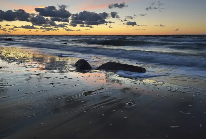 Gerahmter Druck : Küste im Abendlicht, Weststrand. Gerahmter Druck : Küste im Abendlicht, Weststrand.