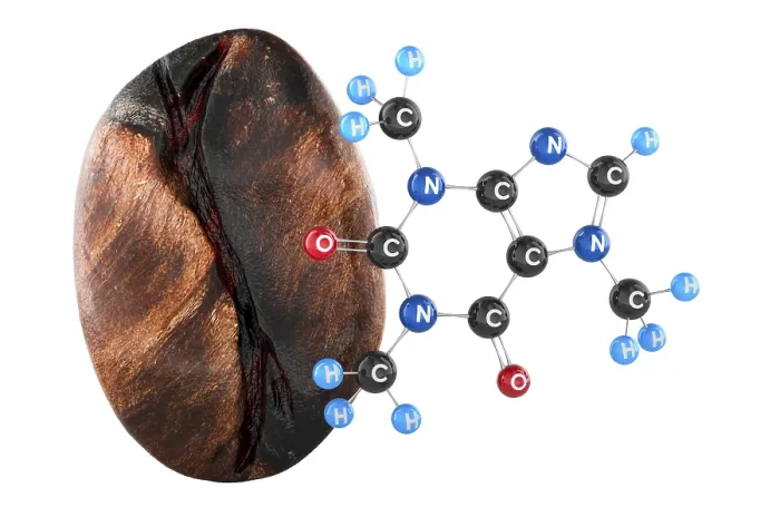 Gerahmter Druck : Kaffeebohne mit Caffeinmolekül. Gerahmter Druck : Kaffeebohne mit Caffeinmolekül.