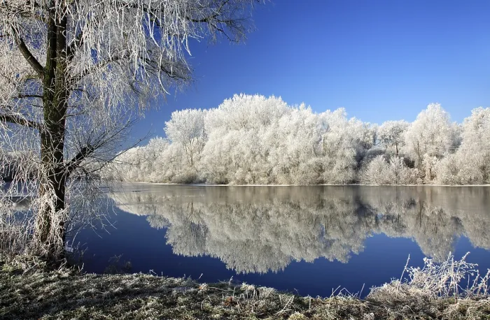 Gerahmter Druck : Kalter Winter Tag am Fluss Saale. Gerahmter Druck : Kalter Winter Tag am Fluss Saale.