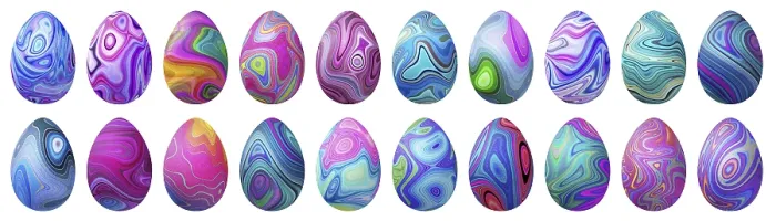 Gerahmter Druck : Farbige Ostereier-Set, farbenfrohe Eier-Set Gerahmter Druck : Farbige Ostereier-Set, farbenfrohe Eier-Set