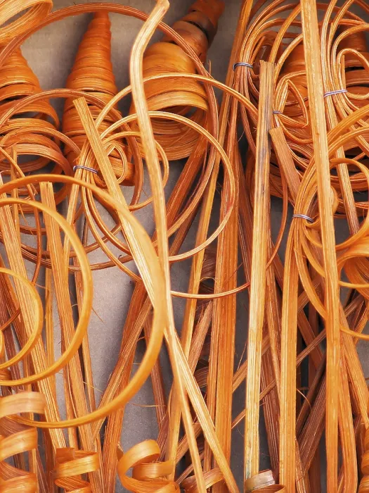 Gerahmter Druck : Farbige Rindenstreifen in Orange. Gerahmter Druck : Farbige Rindenstreifen in Orange.