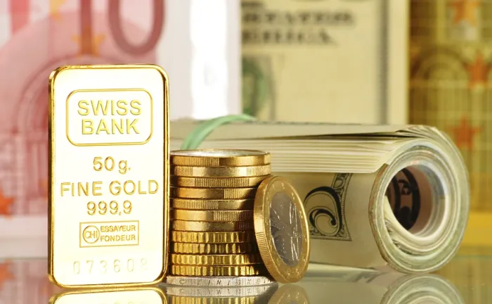 Gerahmter Druck : Komposition mit 50-gramm-Goldbar Gerahmter Druck : Komposition mit 50-gramm-Goldbar
