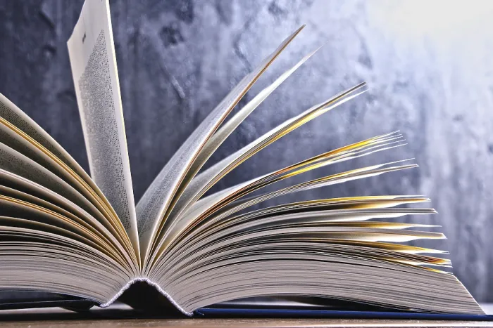 Gerahmter Druck : Komposition mit offener Buch. Gerahmter Druck : Komposition mit offener Buch.