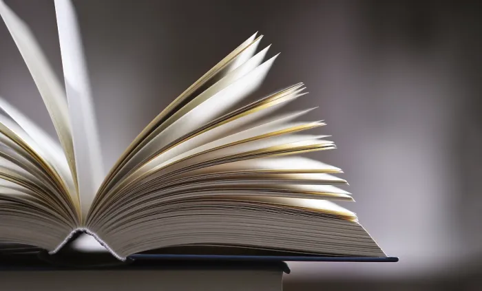 Gerahmter Druck : Eine Komposition mit einem offenen Buch, das auf einer Stapel anderer Bücher liegt.